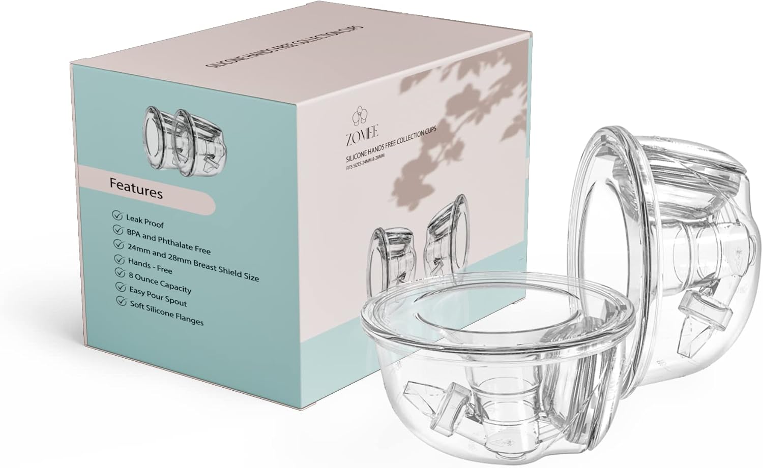 Zomee Hands-Free Collection Cups – 8oz Capacity – Includes 19mm