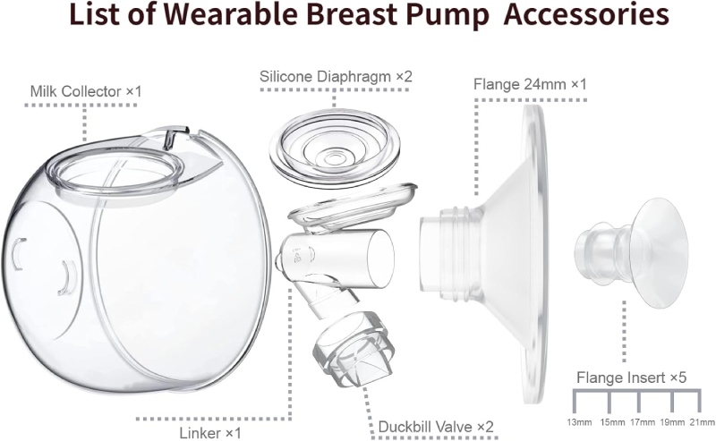 JIMOWANG 24mm Wearable Breast Pump Milk Collector Cup Set with Flange Inserts
