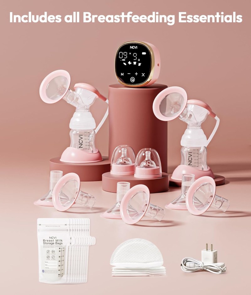 NCVI 8782 Electric Double Breast Pump – Portable Battery Powered with LED Display