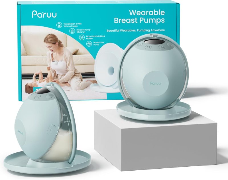 Paruu P20 Hands-Free Wearable Electric Breast Pump – 4 Modes, 12 Levels, 2 Pack (Light Green)