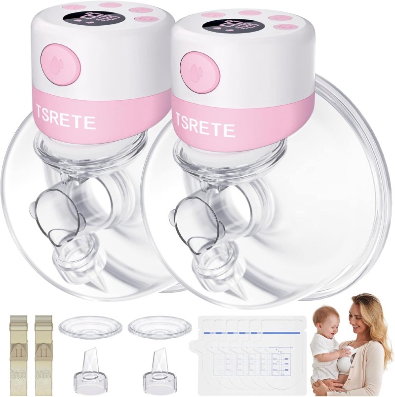 TSRETE Double Wearable Electric Breast Pump 6oz – Hands-Free Rechargeable with 9 Levels