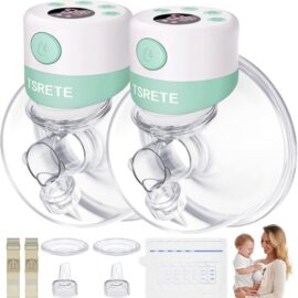 TSRETE Double Wearable Electric Breast Pump 6oz – Hands-Free Portable with LCD Display (Flange Green)